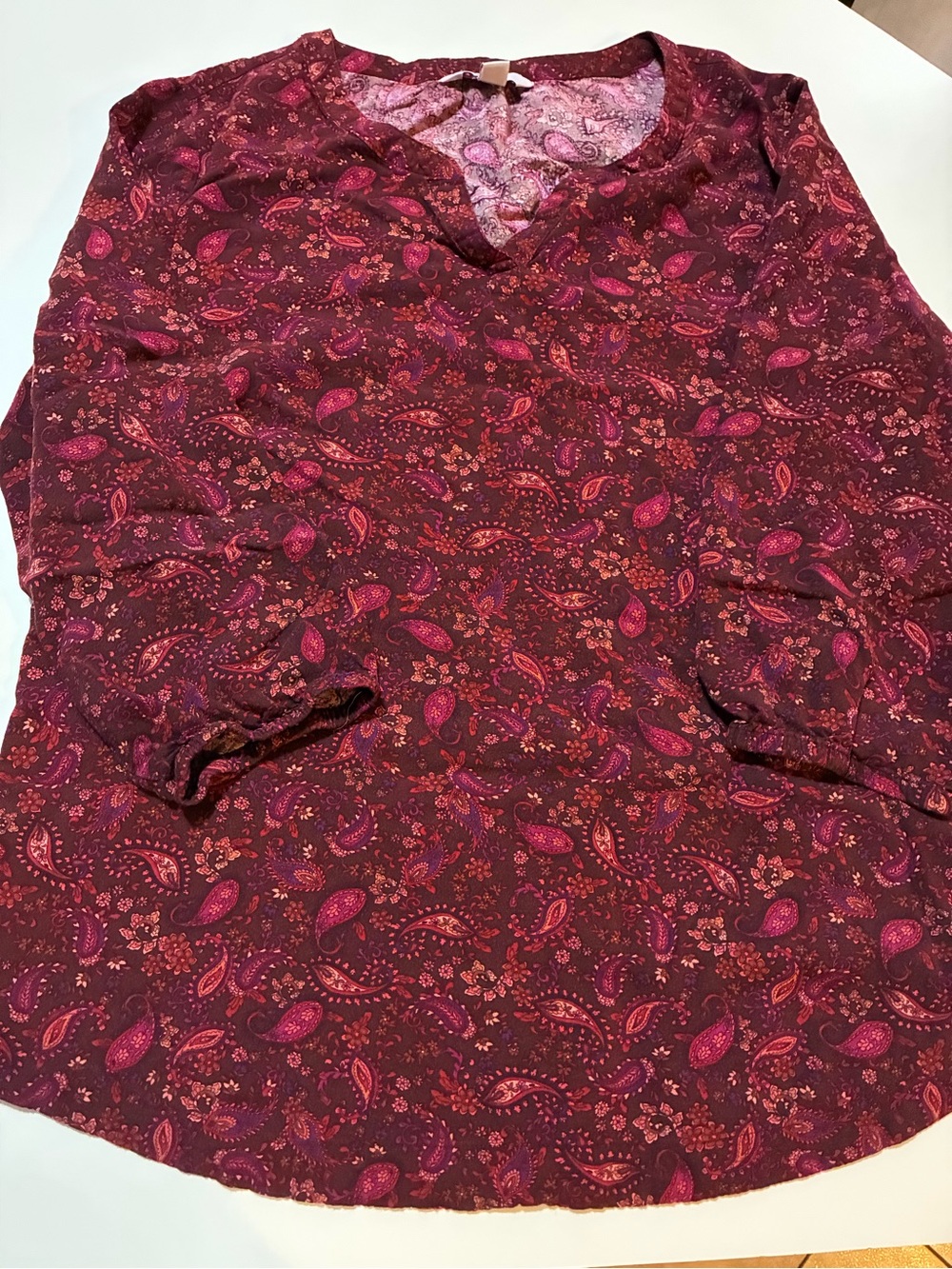croft & barrow Burgundy Paisley V-Neck Blouse